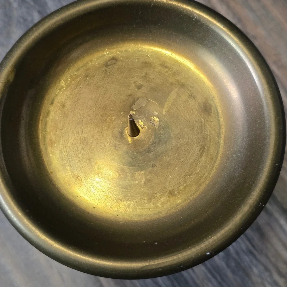 RIH Solid Brass Pillar Candle Holder Pedestal Spike Made in India Vintage 5.5in